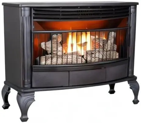 Vent-Free 25,000 BTU Dual-Fuel Fireplace – Freestanding Space-Saving Heater with Thermostat Control