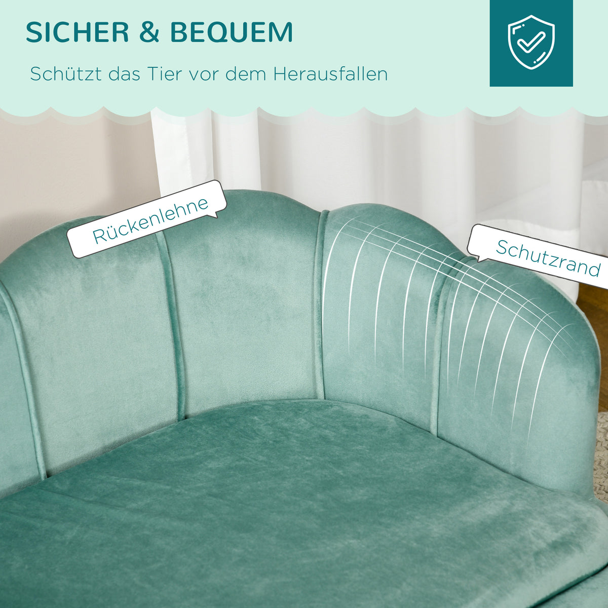 PawHut Haustiersofa für mittelgroße und große Hunde bis 25 kg, robustes Holz, gepolstert, Grün