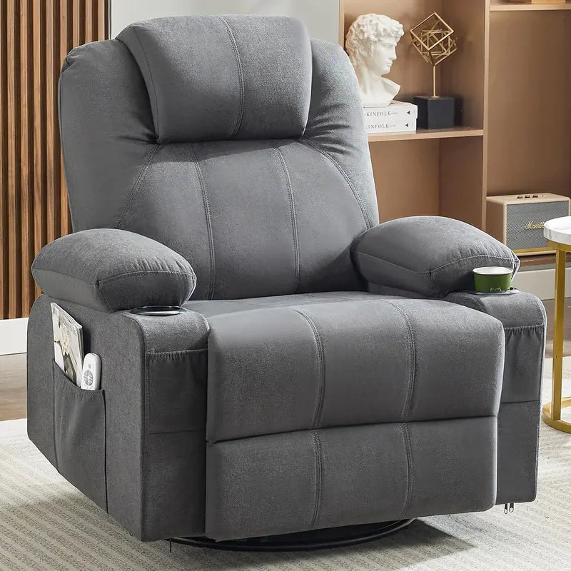 Large Swivel Rocking Recliner Sofa – Single-Seat Heated & Massaging Lounge Chair