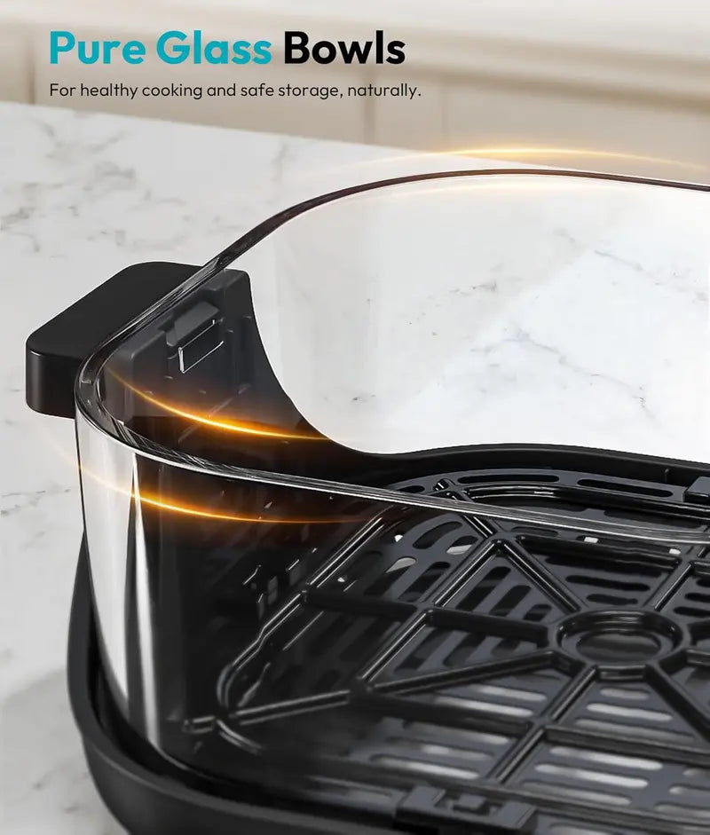 Rellytech Dual-Glass Air Fryer – 1500W, 4.2 qt Capacity with Stackable Containers