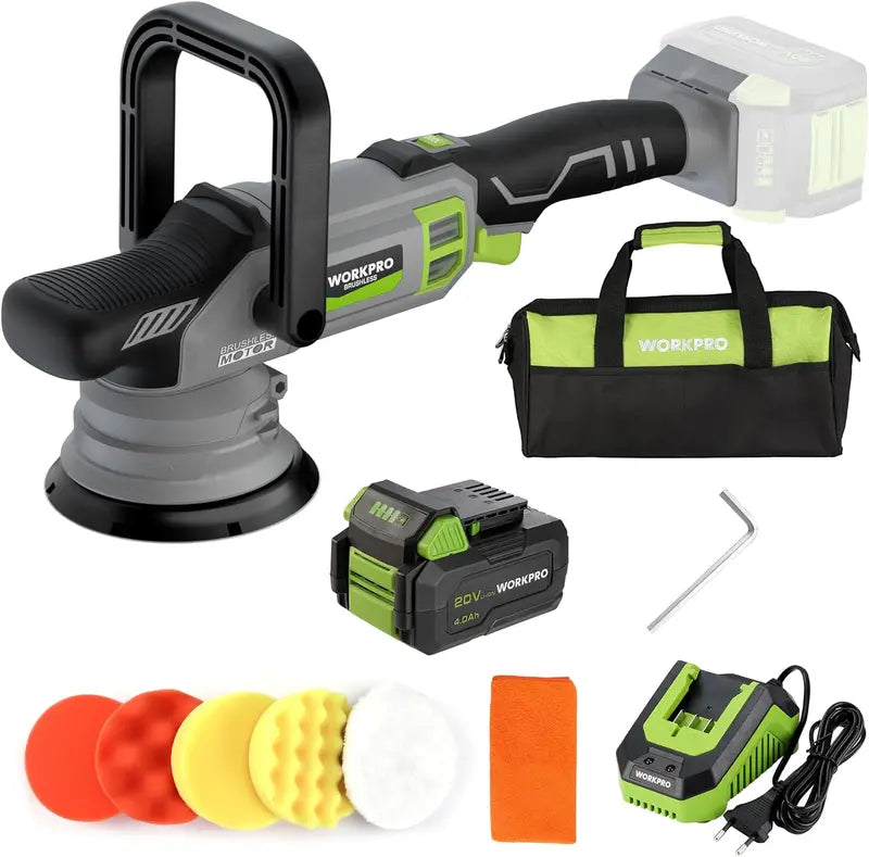 WORKPRO 20V Brushless Dual-Action Polisher – 4.0Ah Battery, 7-Speed, Up to 5000 RPM