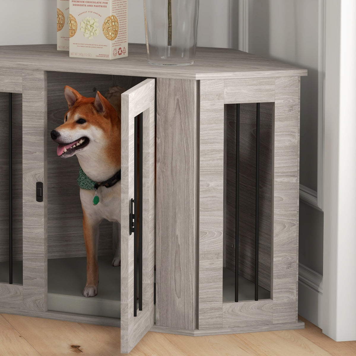 PawHut Hundebox, Hundekäfig, Eckdesign, inkl. Verriegelung, 1 Liegekissen, 104 x 55 x 63 cm, Braun