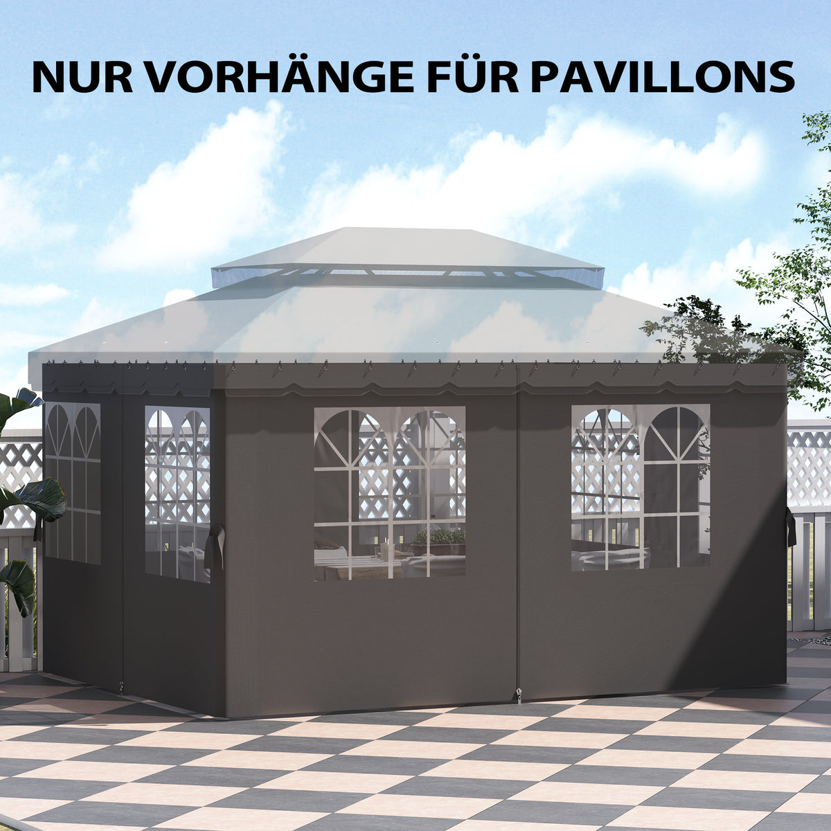 Outsunny Pavillon-Seitenwände, 4 Seitenwand-Paneele für Gartenpavillon, mit Reißverschluss, 3 x 4 m Pavillon, Dunkelgrau