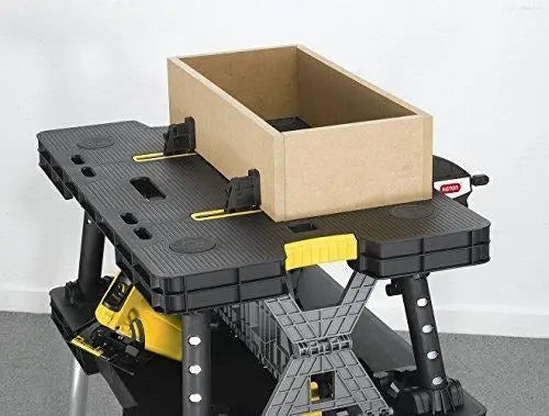Keter Folding Workbench Table – Miter Saw Stand with Clamps & Compact Garage Storage