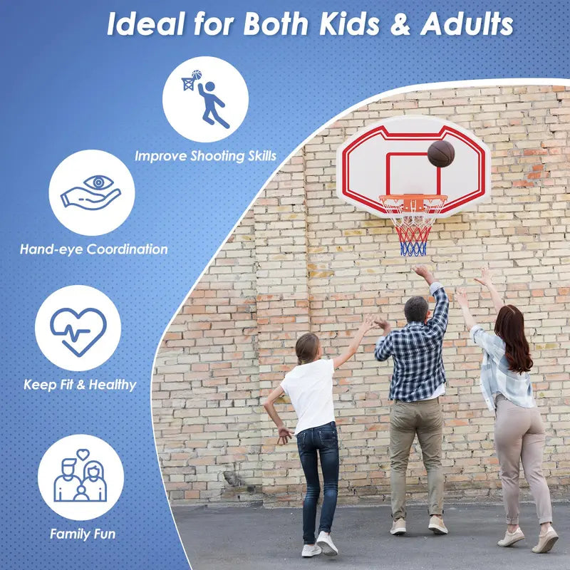 Large Wall-Mounted Indoor/Outdoor Basketball Hoop with 36″ x 24″ Shatterproof Backboard