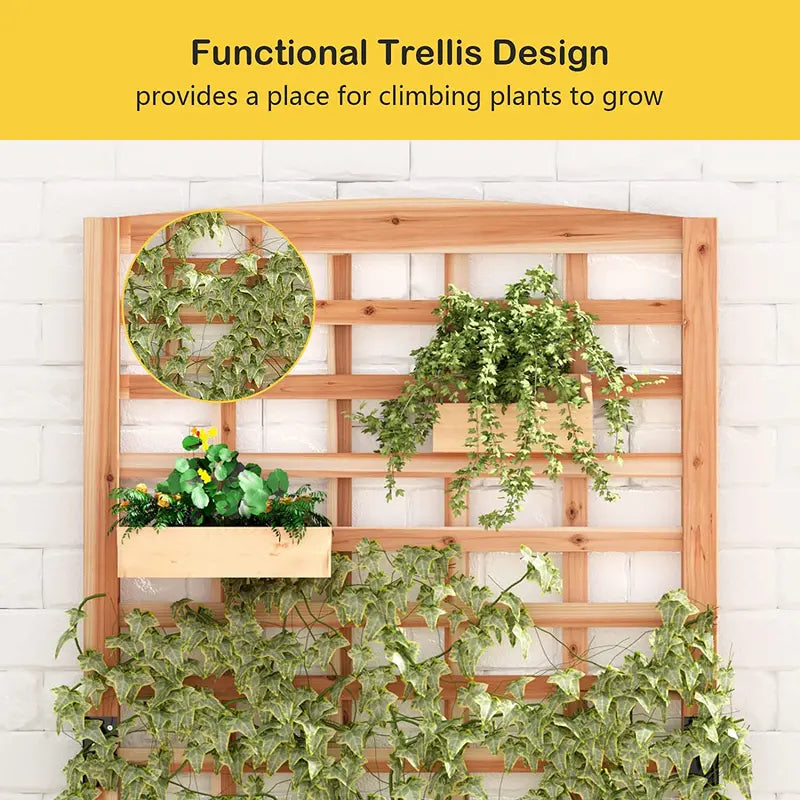 SogesPower Raised Garden Bed with Trellis, Wood Elevated Planter Box with Climbing Trellis, 60″ Tall Freestanding Planter Box for Vine Climbing Plants