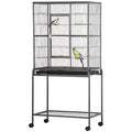 PawHut Vogelkäfig Portable mit 4 Futternäpfen und 4 Holzstangen Praktisch 77 x 47 x 163 cm Schwarz und Grau