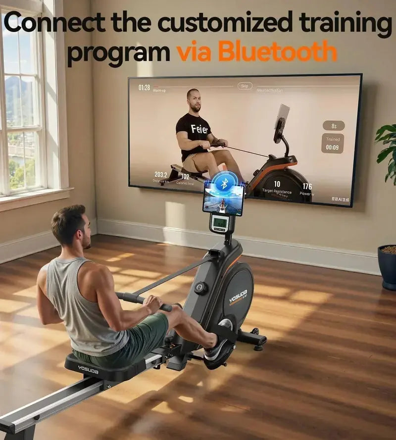 YOSUDA Magnetic/Water-Resistance Rowing Machine – App-Connected & Bluetooth Enabled