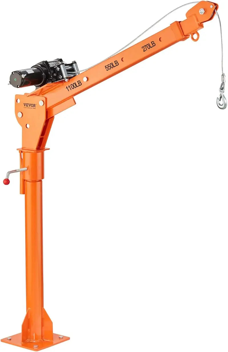 VEVOR 1100 lbs Electric Truck Crane, 360° Swivel, Adjustable Boom, Heavy-Duty Steel, Ideal for Construction & Factory