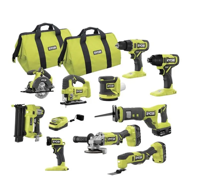 RYOBI ONE+ 18V 10-Tool Cordless Kit – Includes 3 Batteries & Charger (2025 Edition)