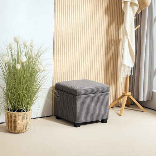 HOMCOM Aufbewahrungshocker 30 L mit abnehmbarem Deckel, gepolsterter Würfelhocker aus Ripp-Veloursstoff, 40 x 40 x 40 cm, Grau