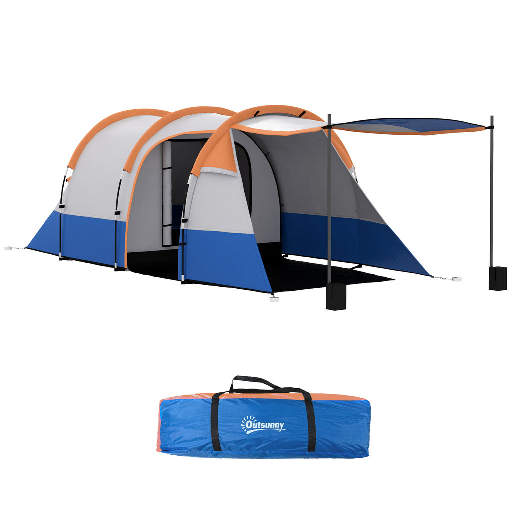 Outsunny Campingzelt, für 3 Personen, Laternenhaken, drei Eingänge, wasserdicht, Orange