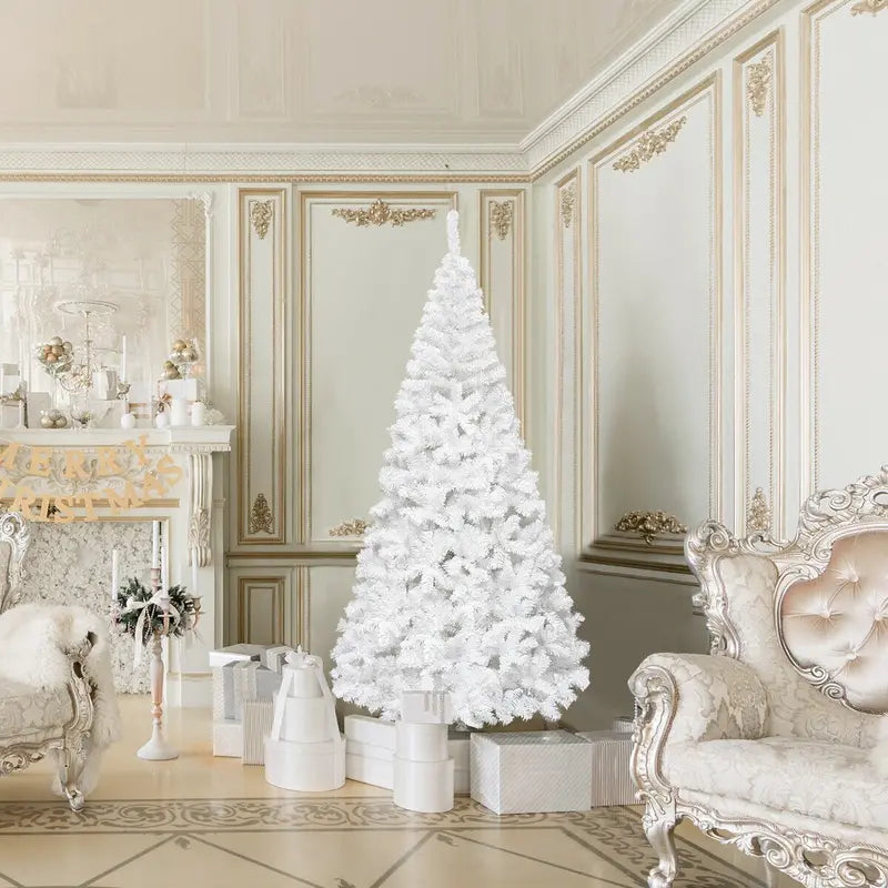White Metal-Legged Christmas Tree – All-Weather Holiday Decor for Indoor and Outdoor Spaces