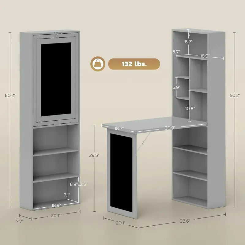 Wall-Mounted Folding Writing Desk – Space-Saving Convertible Workstation with Storage