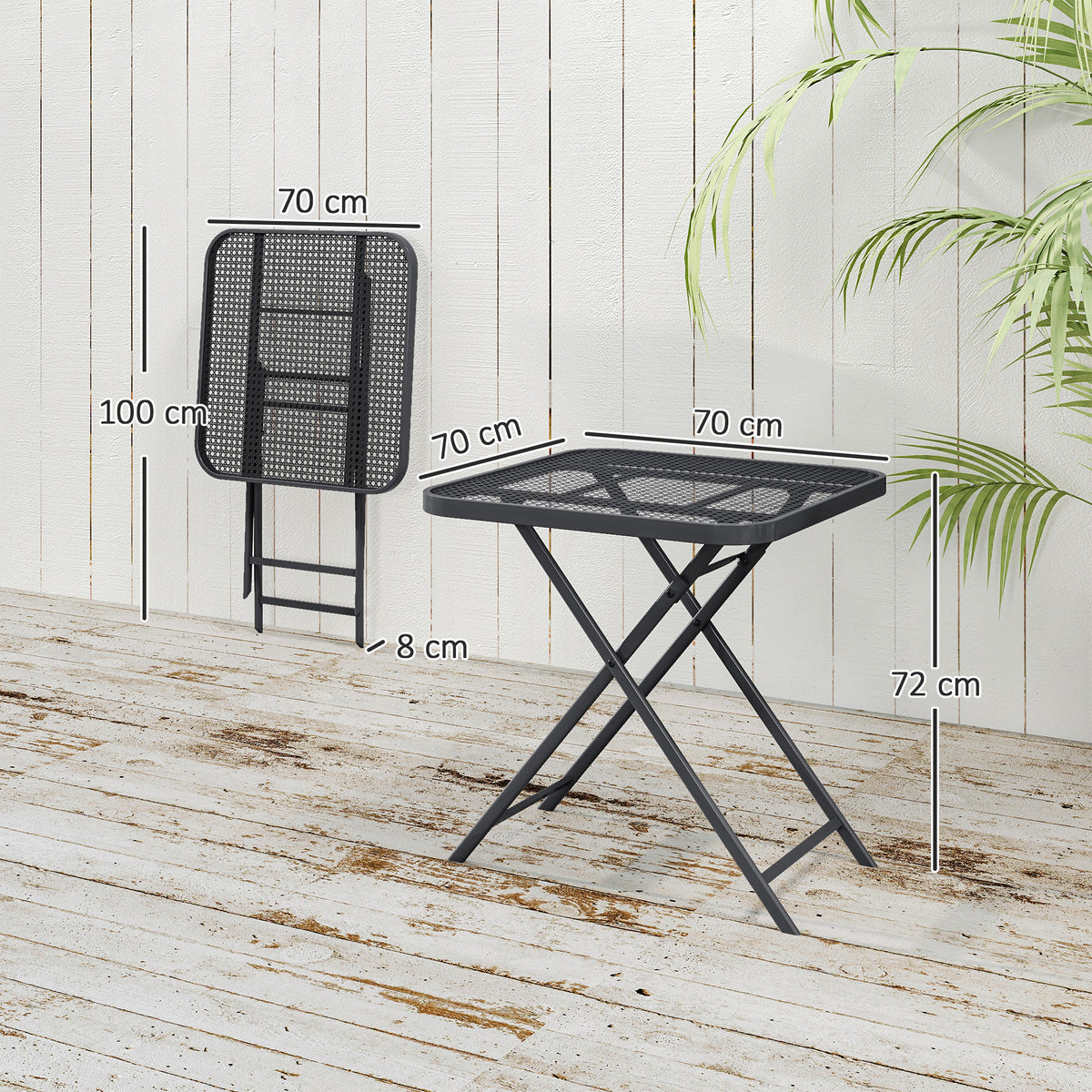 Outsunny Gartentisch klappbar 70 x70 cm, Wetterfest Balkontisch Klapptisch mit Ausschnitt-Design quadrarisch Schwarz