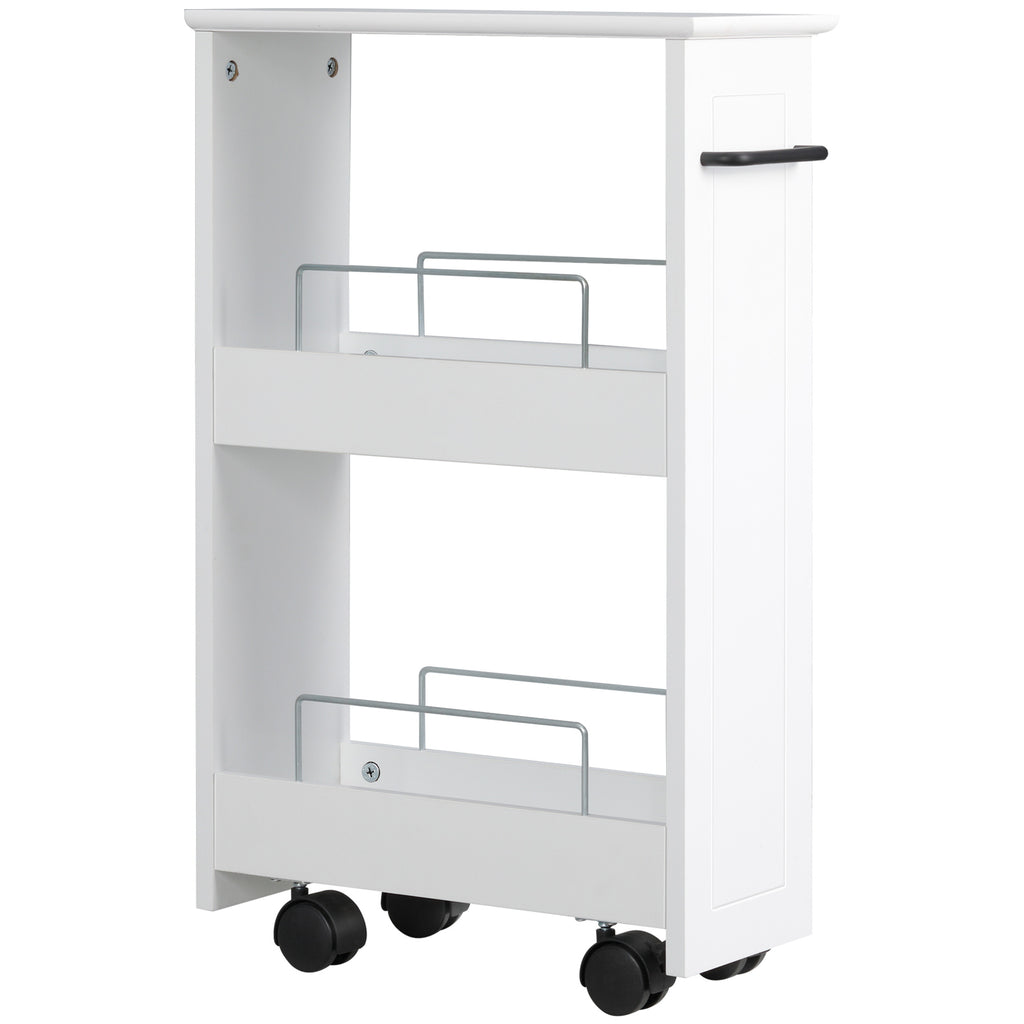 kleankin Vielseitiger platzsparender Küchenwagen aus MDF-Holz und Rädern, 42,5x20,3x66,7cm, Weiß