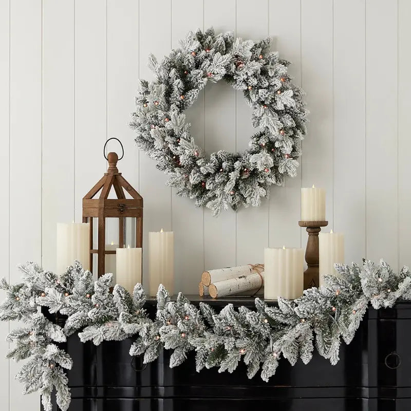Seasonal LLC 6ft Bluffton Flocked Prelit Garland with RGBW LEDs, Remote-Controlled, Battery-Operated, Indoor/Outdoor