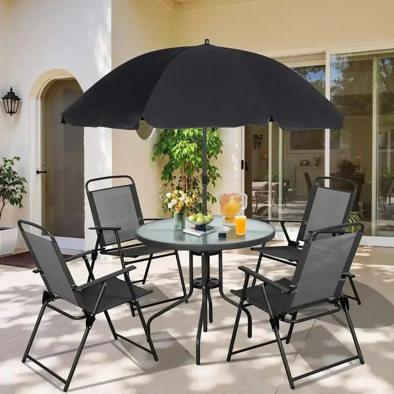 Vongrasig 6-Piece Folding Patio Set – Compact Metal Dining Table & Chairs for Small Outdoor Spaces