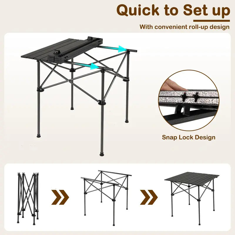 Snap-Together Portable Camping Table with Compact Fold Design and Included Carry Bag