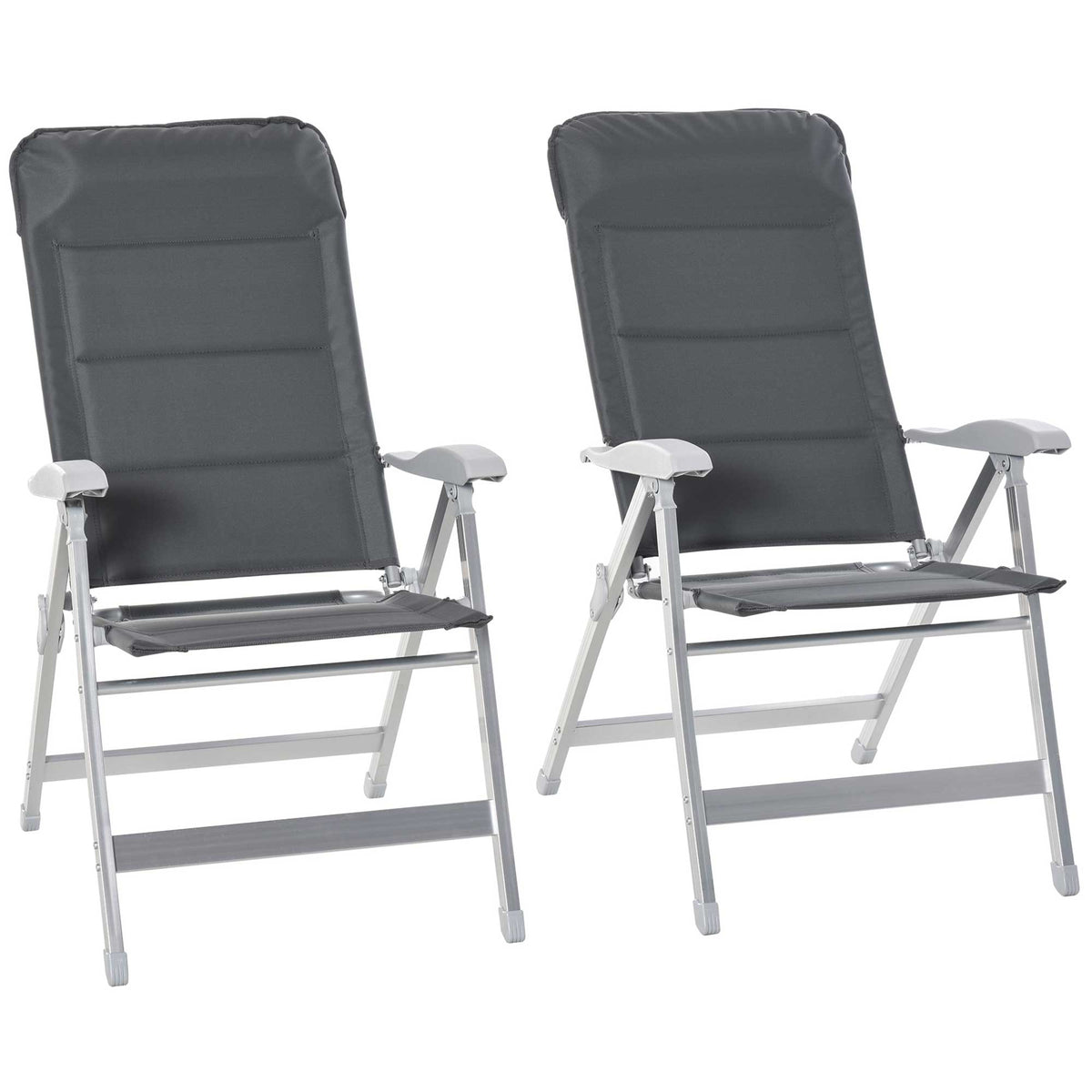 Outsunny Set aus 2 klappbaren Gartenstühlen, Liegestühlen für draußen mit hoch verstellbarer Rückenlehne in mehreren Positionen und Armlehnen