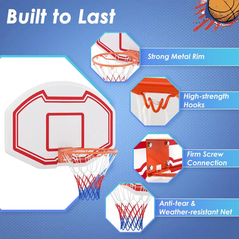 Large Wall-Mounted Indoor/Outdoor Basketball Hoop with 36″ x 24″ Shatterproof Backboard