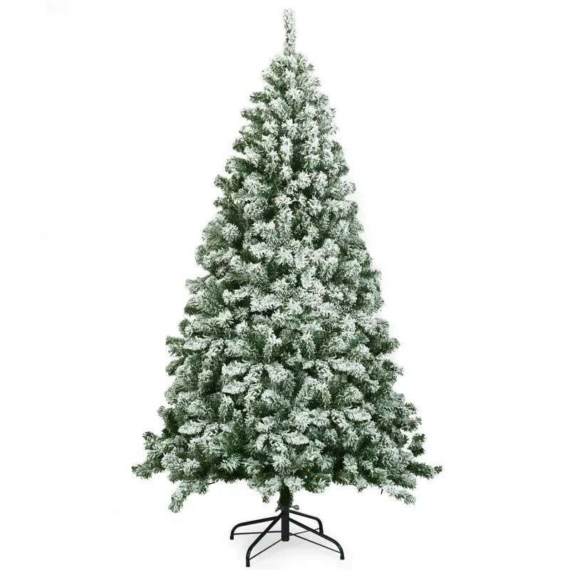 Snow-Flocked Hinged Pine Christmas Tree – Realistic Pre-Lit Artificial Holiday Tree