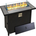 Walsunny 45-Inch Propane Fire Pit Table – 50,000 BTU Rattan Patio Table with Lid, Lava Rock & Wind Guard