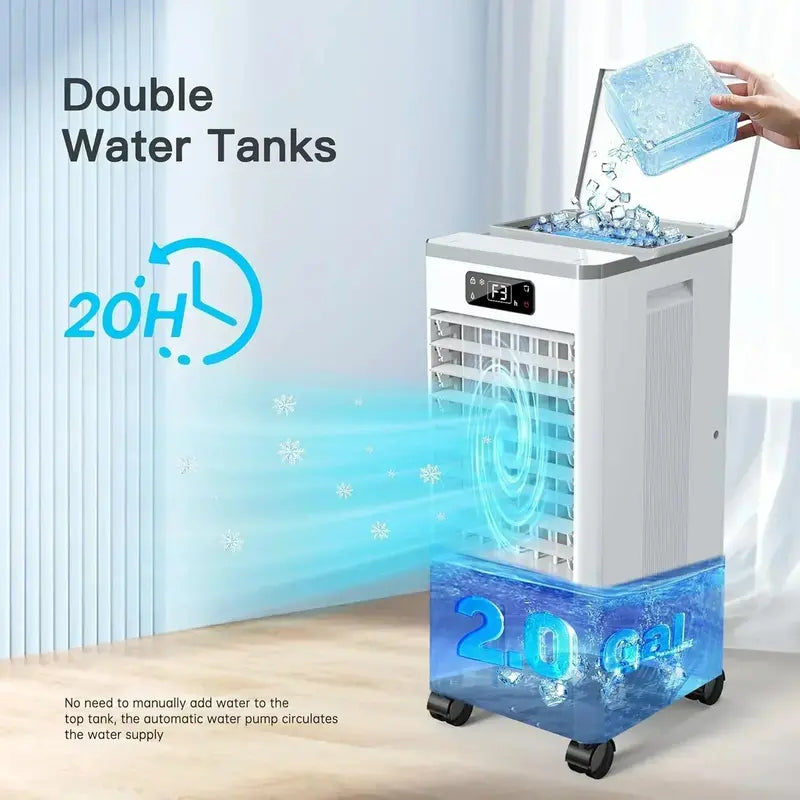 Windowless Evaporative Air Cooler – Portable 3-Mode, 3-Speed Cooler with 12-Hour Timer