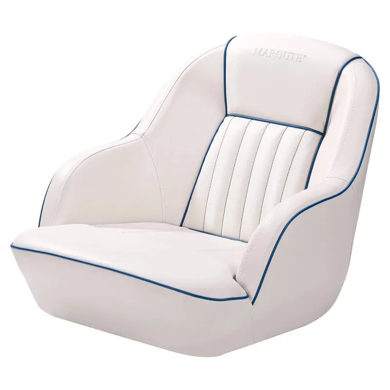 White & Blue Pontoon Boat Captain's Seat – Fold-Back Backrest, Cabin-Ready