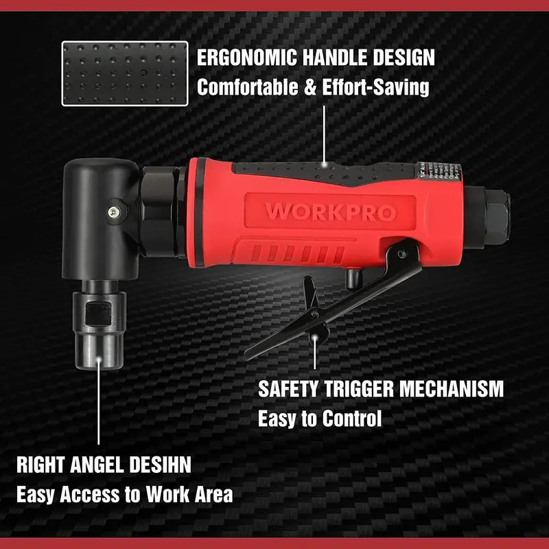 WORKPRO Pneumatic Air Angle Die Grinder – 1/4-Inch Right-Angle Grinding Tool Kit