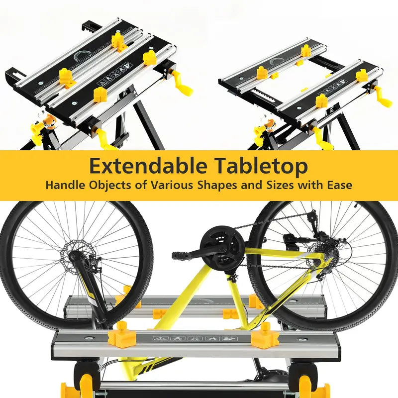 Versatile Folding Workbench with Tilting Surface – 7-Height Settings & Sliding Clamps