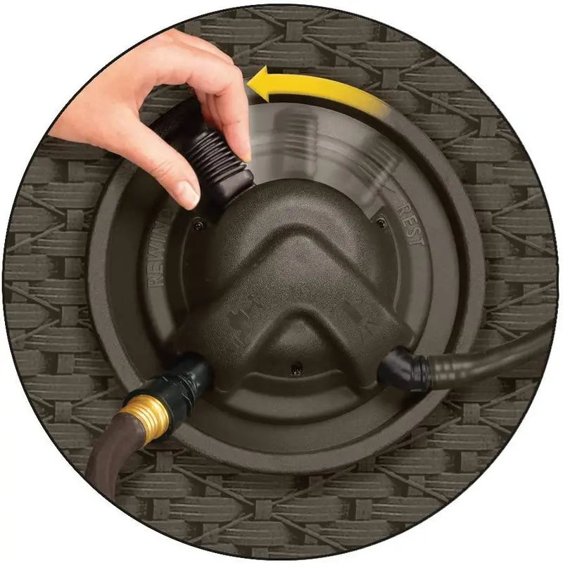 Wicker-Style Portable Hose Reel – Hands-Free, Water-Powered Retraction, Lightweight Design