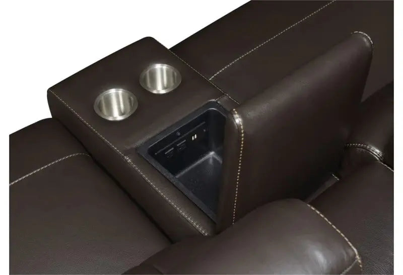 Leather Power-Reclining Sectional Sofa with USB Charging Ports and Built-in Outlets – 4-Seat Configuration