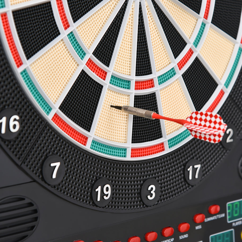 HOMCOM Elektronische Dart-set mit Tür Dartboard Dartscheibe mit automatischer Wertung Soundeffekte 12 Darts 27 Spiele und 202 Trefferoptionen für 8 Spieler 57 x 51 x 6,5 cm