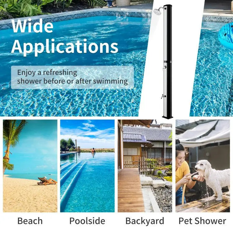 Solar-Heated Freestanding Outdoor Shower: 7.2FT Height, Built-in Foot Wash & Eco-Friendly Design