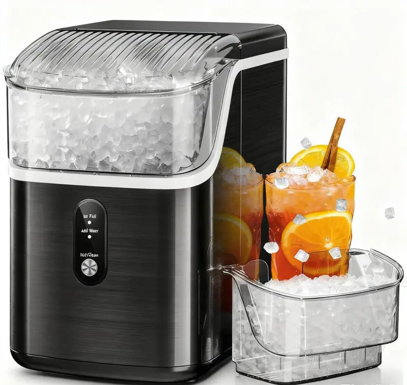 Kismile Silver Nugget Ice Maker – 35 lb/Day, Crushed Ice Option, One-Touch Controls, Self-Cleaning for Home Use