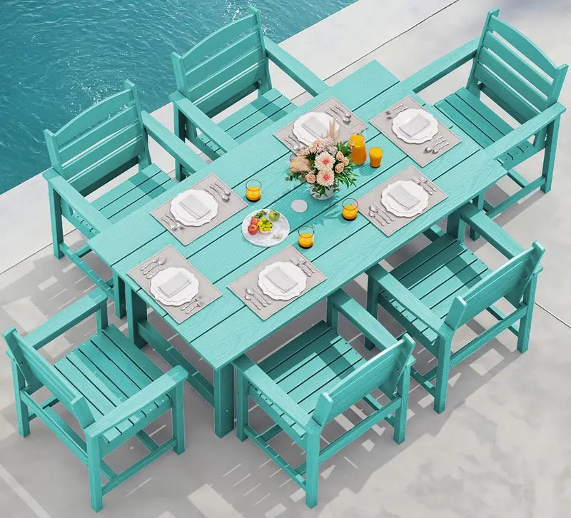 SERWALL HDPE 7-Piece Outdoor Dining Set — All-Weather Aluminum Frame Dining Table and Chair Collection