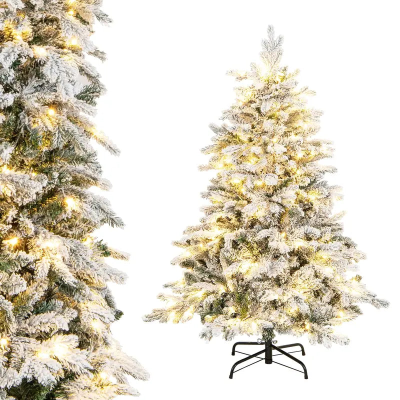 Snow-Flocked Pre-Lit Christmas Tree – Hinged PE/PVC Blend Branches