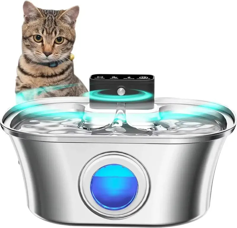 Smart Cat Water Fountain – 3.2L Battery-Powered Unit with Motion Sensor, LCD Display & Stainless Steel Basin