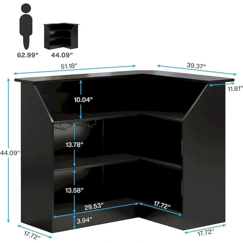 L-Shaped Bar Cabinet with Stemware Racks – Stylish Home Pub Storage Solution