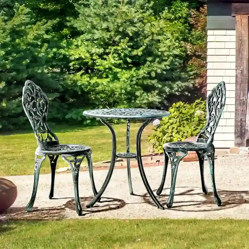 Yaheetech 3-Piece Aluminum Bistro Set – Antique-Finish Patio Chairs + Table