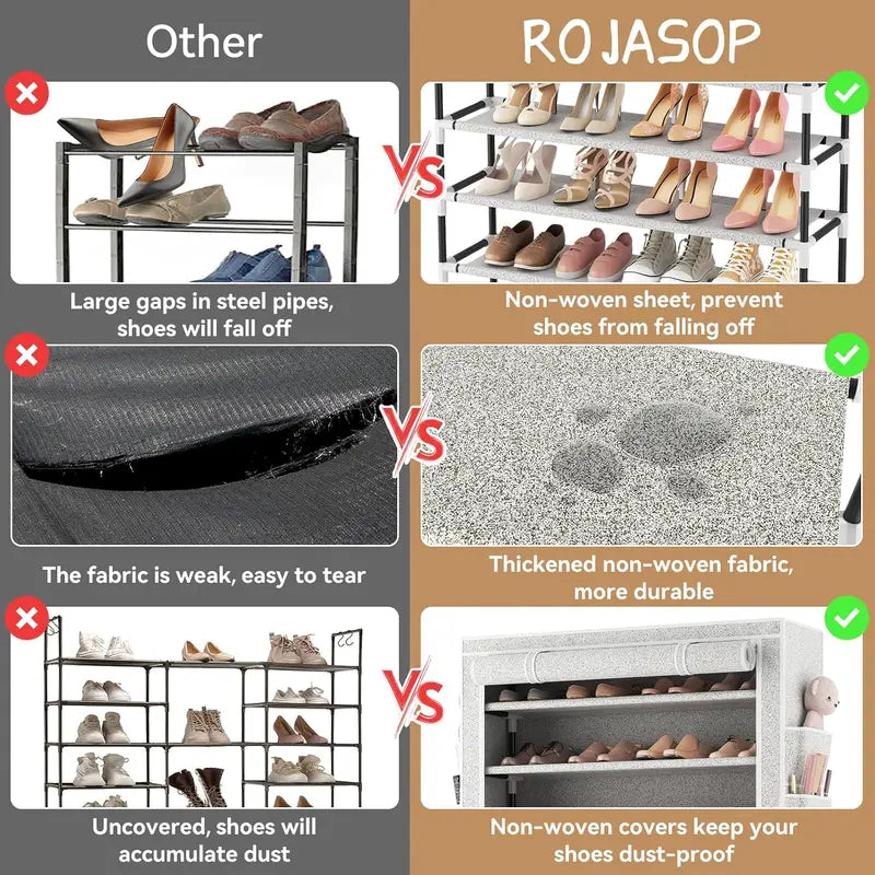 ROJASOP 10-Tier Covered Shoe Rack – Stackable Tall Storage Shelf with Dust Covers