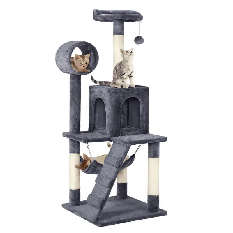 Yaheetech 51″ Cat Tree Tower with Condo, Hammock & Scratching Posts, Gray
