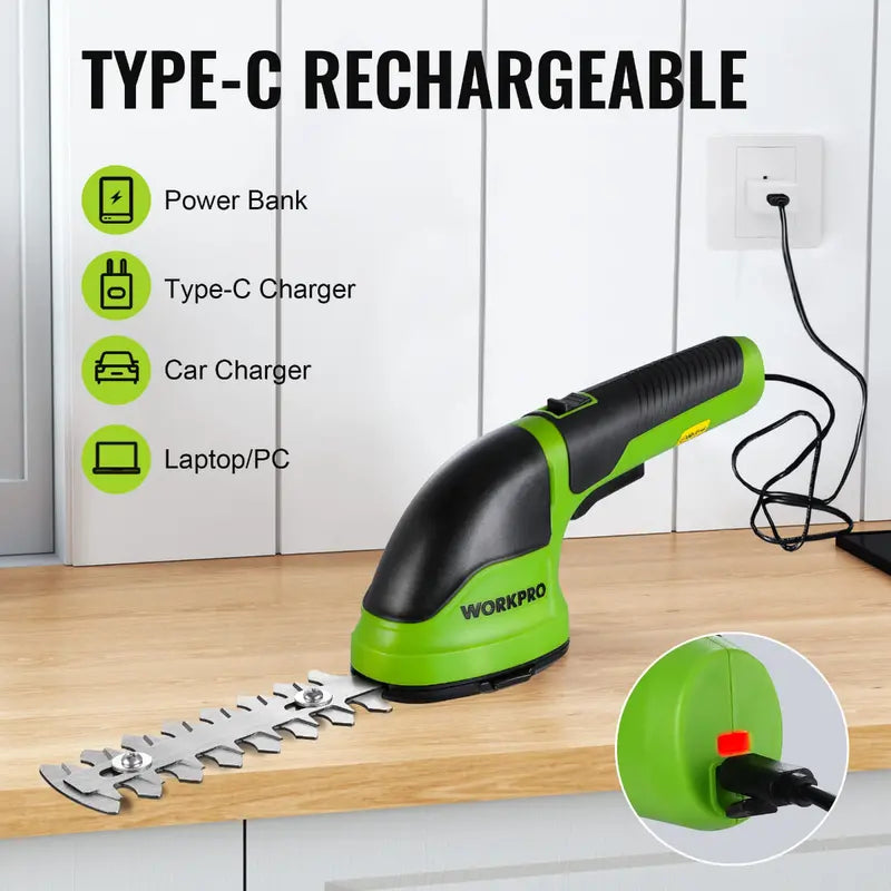 WORKPRO 3.6V Cordless 2-in-1 Hedge & Grass Trimmer – Lightweight Handheld Design