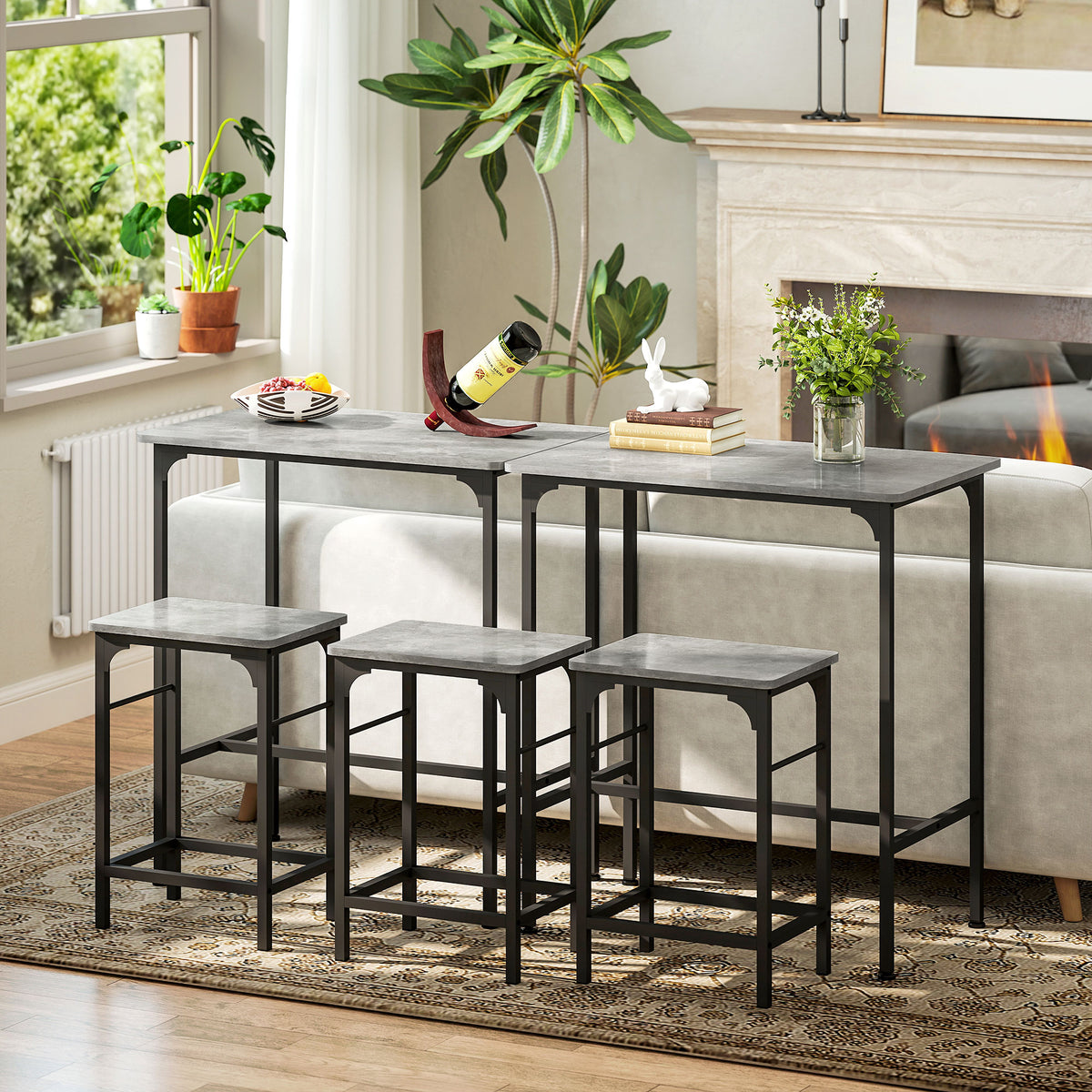 HOMCOM Bartisch Set Bartisch mit Barhocker-Set Esstisch mit 2 Stühlen mit Rutschfestem Fußpolster Grau