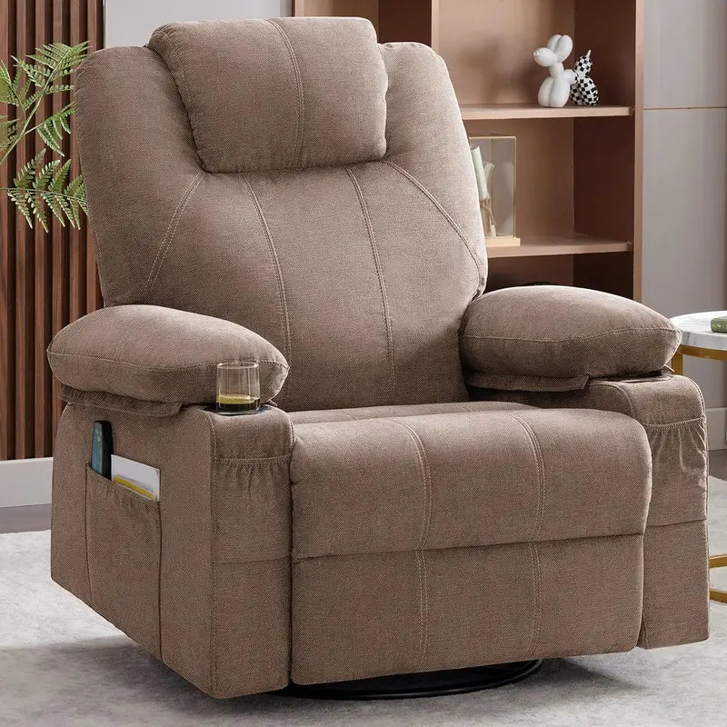 Large Swivel Rocking Recliner Sofa – Single-Seat Heated & Massaging Lounge Chair