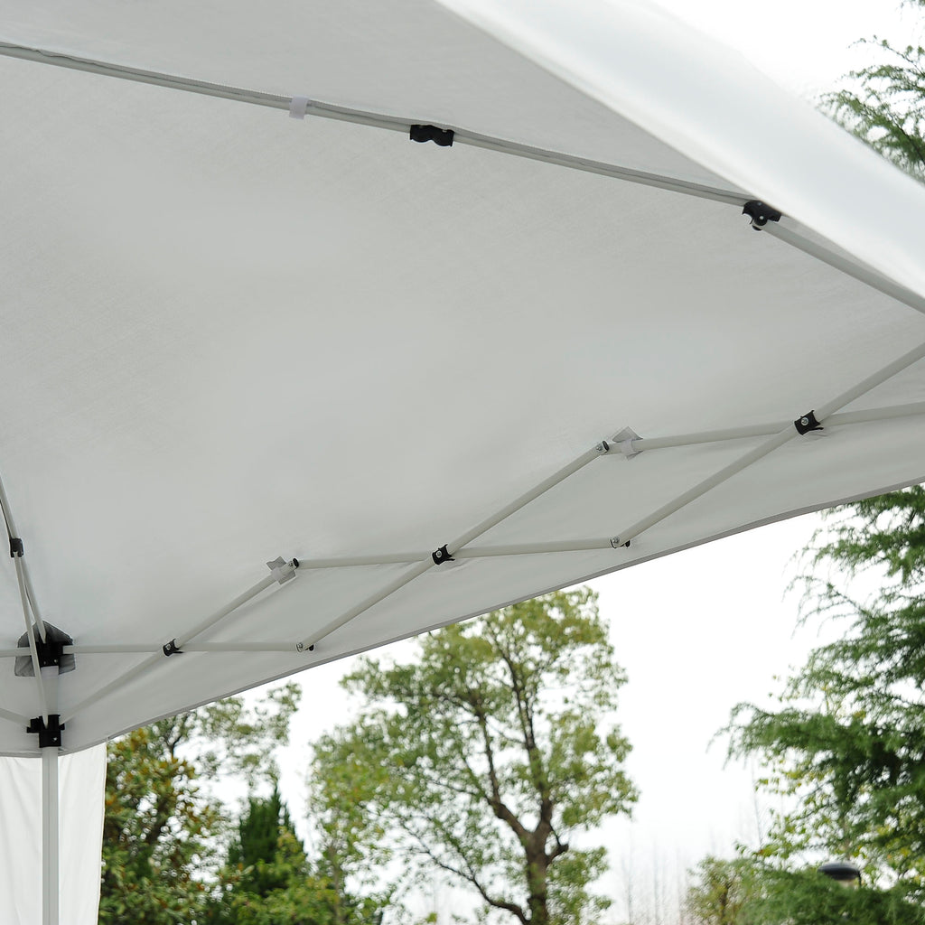 Outsunny Faltpavillon 2,4x2,4m Pavillon Faltzelt mit UV-Schutz, Partyzelt inkl. Tragetasche für Garten, Balkon, Stahl Weiß