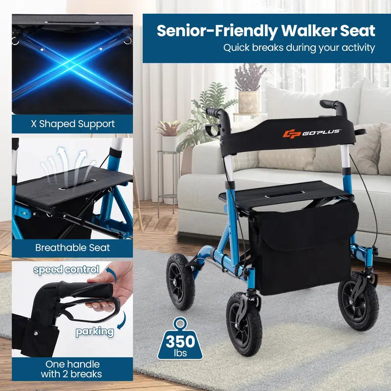 Rollator Walker with Seat, Backrest, and Brakes for Seniors