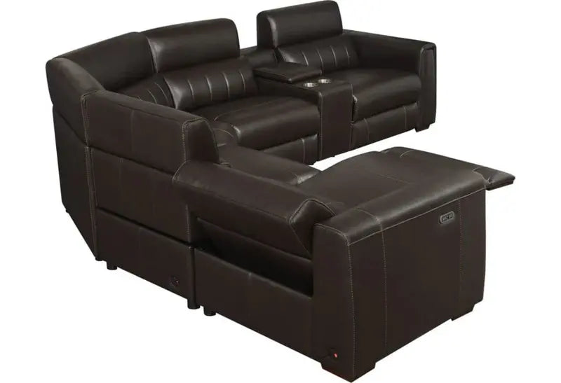 Leather Power-Reclining Sectional Sofa with USB Charging Ports and Built-in Outlets – 4-Seat Configuration