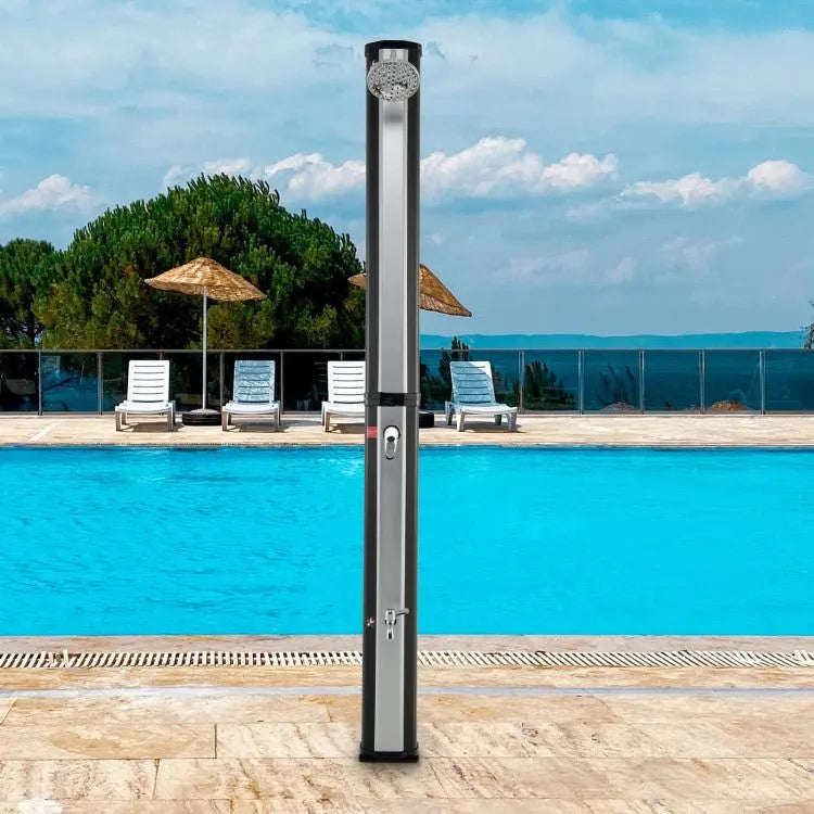 Solar-Heated Freestanding Outdoor Shower: 7.2FT Height, Built-in Foot Wash & Eco-Friendly Design